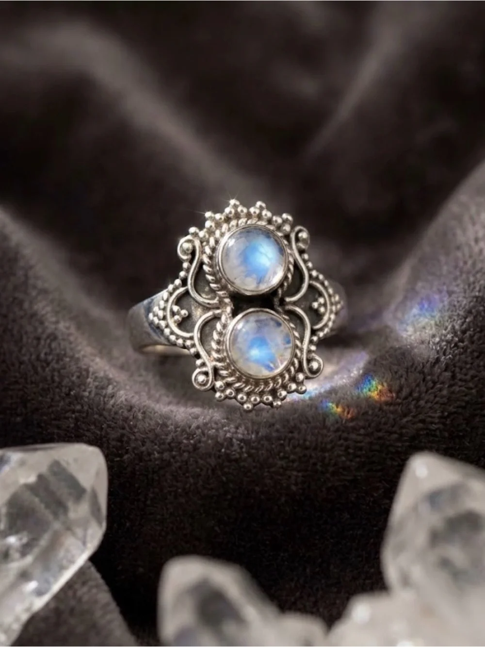 Sterling Silver Rainbow Moonstone Ring
